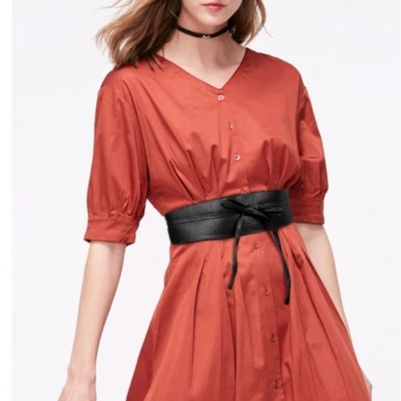 Corset Black Faux leather obi wide belt waist tie waist Boho wrap Minimalist - Picture 3 of 10